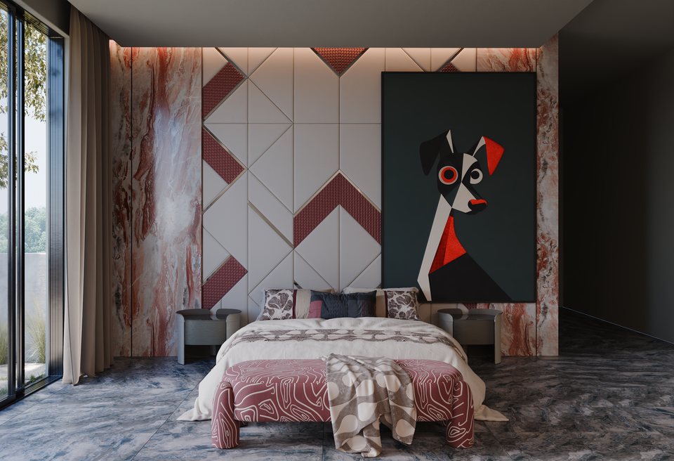 A bedroom render in which every material was made in Matelume